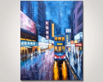 Hong Kong City Oil Painting Canvas Fine Art Original Woll Art