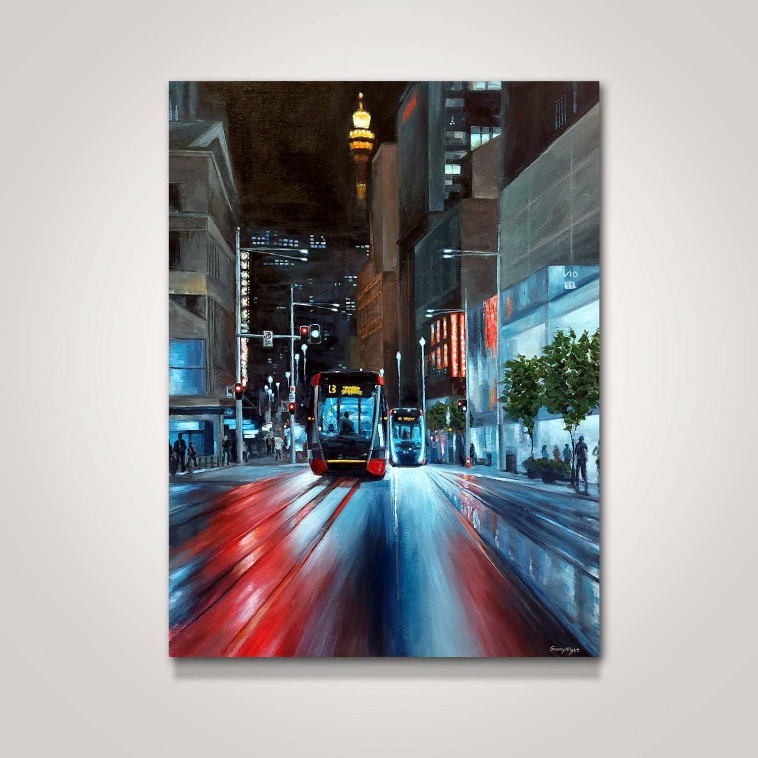 シドニーの街並みの絵画：キャンバスに描かれたオリジナルのアクリル画