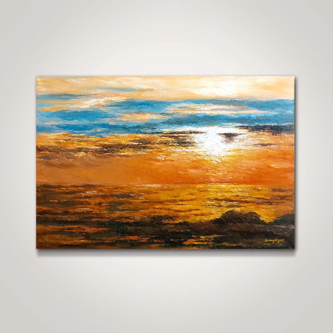 Textured Sunset Oil Painting: Abstract Skyscape Canvas Art (30x20 Inch ...