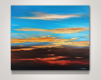 Original Sunset Colors Impasto Painting on Canvas - Ready To Hang