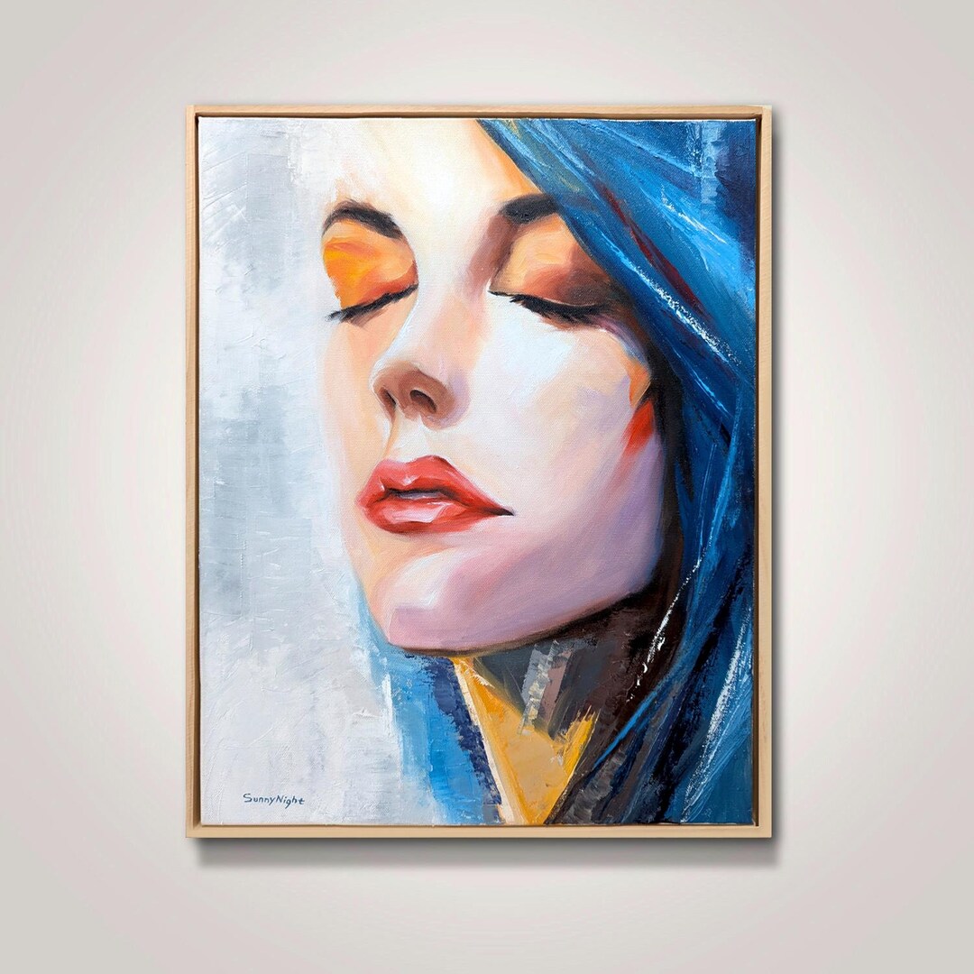 Abstract Woman Portrait Original Oil Painting on Canvas + Pinewood ...