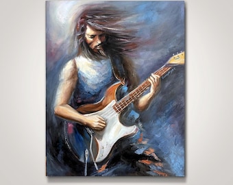 Guitarrista Pintura a Óleo sobre Tela: Impasto Portrait Art