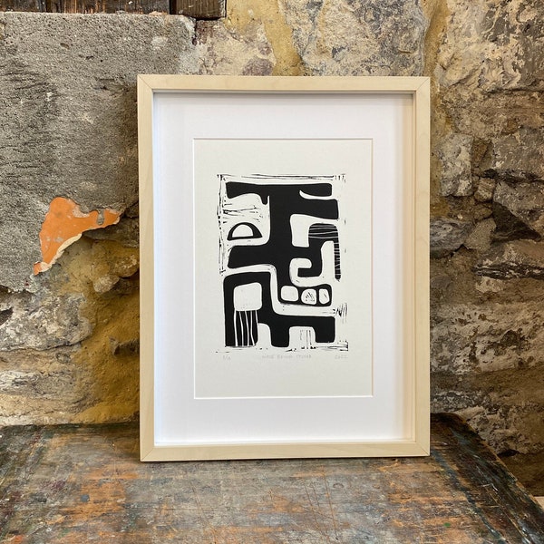 Minimal abstract linocut print - Limited Edition (A4)
