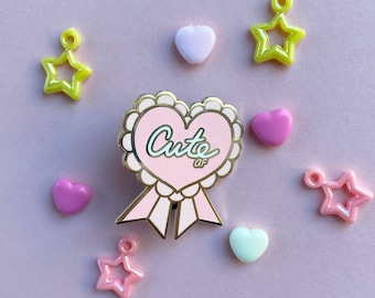 Pink Cute AF Award Enamel Pin Heart Badge