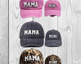 Mommy & Mini "Mama And Mini" Baseball Cap - Pink, Gray Or Cheetah, Coordinating Boutique Hats, Matching, Mommy And Me