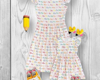 RESTOCKED! Girls/Toddler, Mom & Me, Teacher, White Alphabet Dress, 3T 4T 5 6 7 8 10 12 14 16 Years, Mom S-4-XL, Back To School Dress