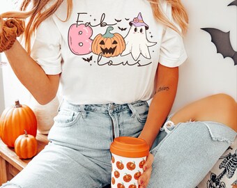 Women's "Fab Boo Lous" Retro Halloween Faboolous Unisex Fit Jersey Short Sleeve Tee, Halloween Shirt, Pastel Halloween T-Shirt, Girly