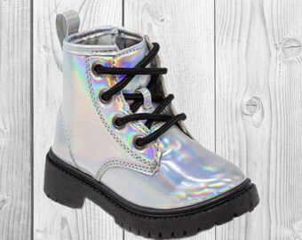 Girls/Toddler Holographic Lace Up Combat Boots