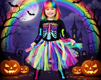 RESTOCKED! Girls/Toddler 3PC Skeleton Tutu Pant Costume Set, Top, Skirt & Leggings Complete Halloween Outfit, Kid, Girls Halloween Costume