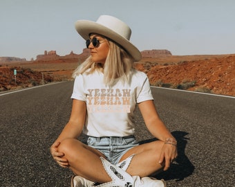 Women's Girl's "Yeehaw" Unisex Fit Jersey Short Sleeve Tee, Cowgirl Shirt, S - 3XL, Western Boutique, Neutral Colors, Punchy, Ranchy Yeehaw