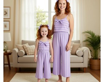 Mommy & Mini, Mom And Me - Stripe Jumpsuit, Lavender, Plum Or Pink!