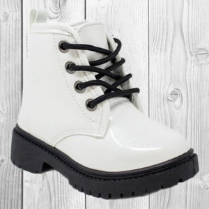 Girls/Toddler White Glitter Lace-Up Combat Boots