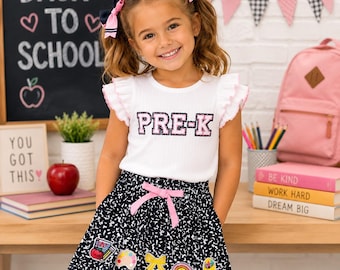 Pre-K–Sixth Grade Notebook Skirt Set | Back to School Outfit | First Day of School Outfit | Girls School Outfit | Pre-K, Kindergarten–6th