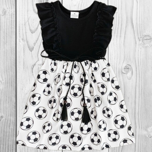 RESTOCKED! Girls/Toddler/Baby Black & White Soccer Dress, 6 12 18 Months 2T 3T 4T 5 6 7 8 10 12 14 Years, Boutique Spring Summer Flutter