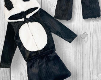 RESTOCKED! Girls/Toddler/Tween/Teen Panda Bear Costume - 3 Piece Set, Panda Zip Jacket, Faux Fur Skirt & Faux Fur Legwarmers, Kid, Dress Up