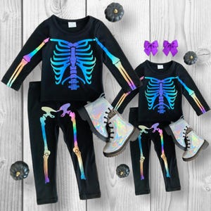 RESTOCKED! Girls/Toddler/Baby/Tween/Teen Holographic Skeleton Costume Set, Mom Sizes Available As Well! Mommy & Mini, Mommy And Me