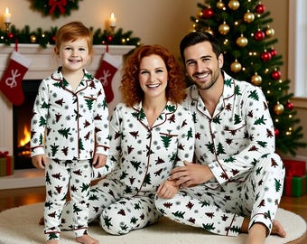 Festive Winter Trees Family Pajama Set - AND PET BANDANA!