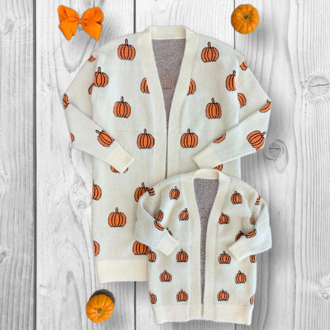 Pumpkin Cardigan Mom And Daughter Matching Cardigans Mommy Mini