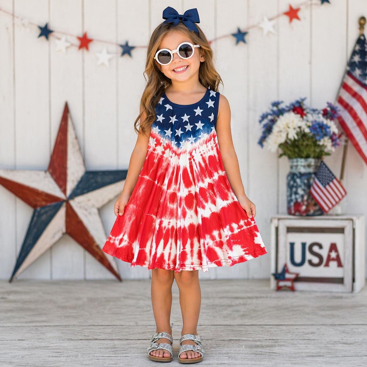 Red White and Blue Tie Dye Dress
