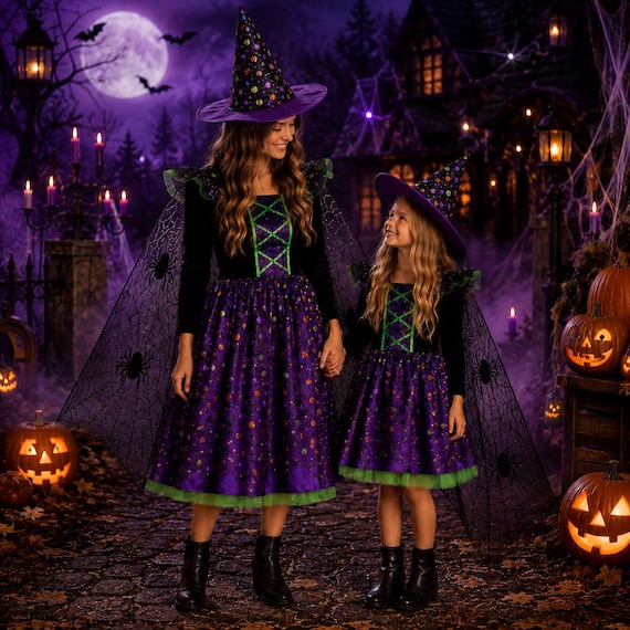 Mom & Me Witch Costume – Matching Mommy and Me Halloween Costume, Family Witch Outfit, Women's And Girls Witch Dress, Halloween Party