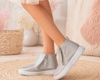 Girls Metallic Shimmer Booties | Toddler Zipper Ankle Boots | Sparkle Kids Shoes | Dressy Casual Toddler Footwear
