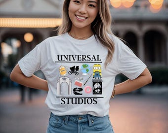 Universal Studios White Unisex Fit Tee, Vacation Shirt, Theme Park Graphic Top,  Travel Tshirt, Movie Fan Gift