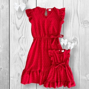 Mommy & Mini, Mom And Me - Swiss Dot Ruffle Dress, Red Or Lavender, Easter Dress, Mother's Day