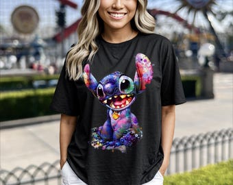 Stitch, Women's, Men's, Unisex Fit Heavy Cotton Tee In The Color Black, FREE EXPRESS SHIPPING!