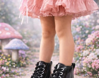Girls/Toddler Black Glitter Lace-Up Combat Boots