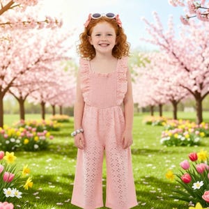 Girls/Toddler/Baby Eyelet Lace Jumpsuit, 6 12 18 Months 2T 3T 4T 5 6 7 8 10 12 14 Years, Outfit, Pink, Olive Green, Mint Or Rust! Spring