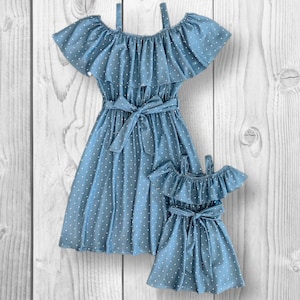 Boho Tassel Design Blue Striped Ruffle-sleeve Romper for Mom and Me