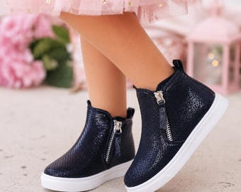 Metallic Black Booties for Girls | Shimmer Ankle Boots | Toddler & Little Girls Shoes
