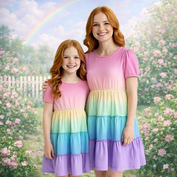 Mom and Me - Rainbow Tiered Dress, Matching Family, Mother