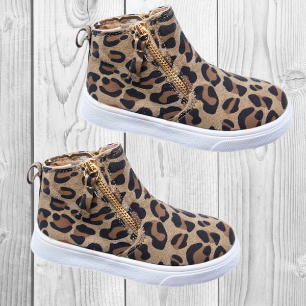 RESTOCKED! Girls/Toddler Leopard Sneaker Booties, 5T 6T 7T 8T 9T 10T 11T 12T 13T 1 2 3 4 Kids, Cheetah Shoes, Animal Print Sneakers