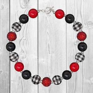 Red Black Plaid Bubblegum Necklace