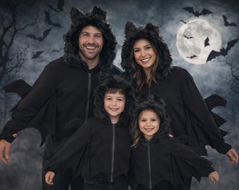 Family Bat Costume Hoodie, Mom Dad Kids Bat Costume, Black Bat Halloween Costume, Matching Family Halloween Outfit, Boutique, Hoodie Only