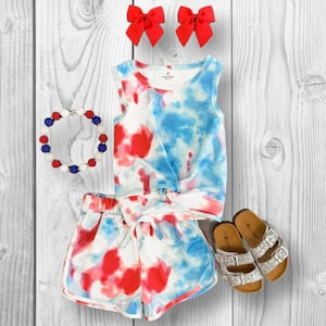 RESTOCKED! Girls/Toddler/Baby Red White & Blue Tie Dye Short Set