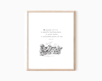 Isaiah 32:18, Scripture Wall Art, Vintage Art, Bible Verse, Prayer Room, Christian Decor,  Printable Art, Cozy Wall Print