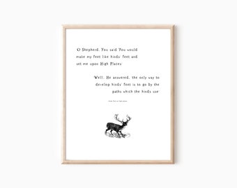 Hinds Feet on High Places Quote, Vintage Art, Christian Decor, Printable Art, Cozy Wall Print