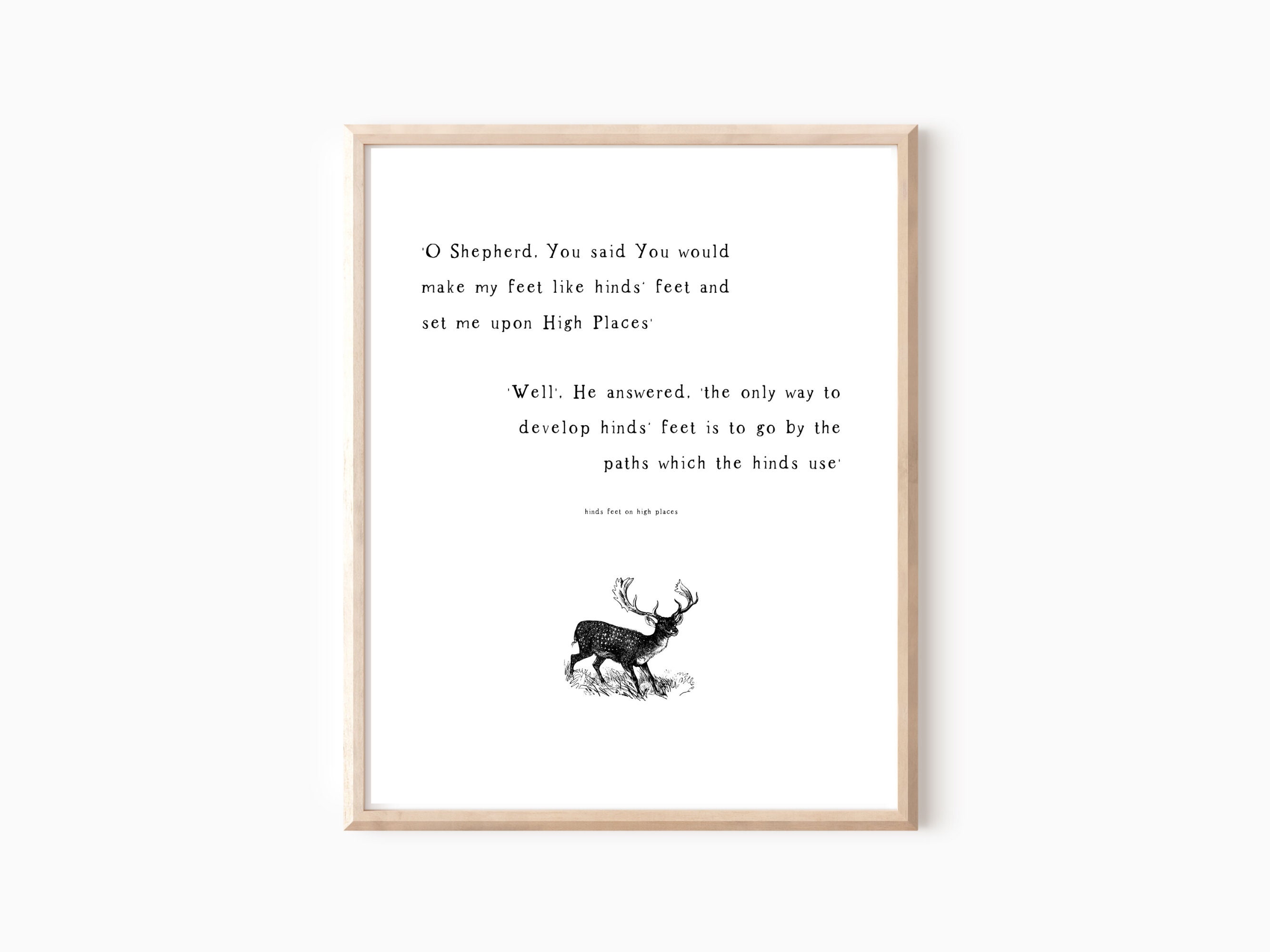 Hinds Feet on High Places Quote, Vintage Art, Christian Decor