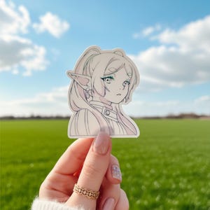 Frieren and Fern Sticker | Pastel Gradient Line Art | Sousou no Frieren Anime Decal for Laptop, Kindle, Planners, Water Bottles | Anime Gift