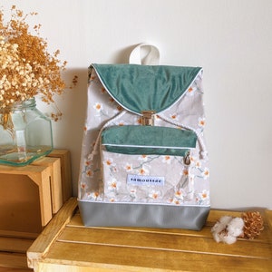 Sac à dos enfant en coton et velours - Fleurs de cerisier blanches pastel