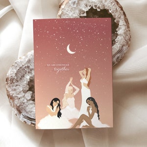 Cartolina femminista / Stampa illustrativa A6 / Decorazione celeste rosa / Divino femminile / Affermazione positiva / Citazione motivazionale, stelle, luna, arte