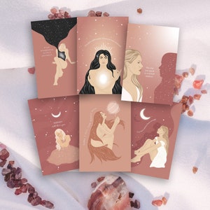 Ensemble de mini impressions A6 affirmations positives sur l'amour de soi | Lot d'oeuvres d'art murales Affirmation de la santé mentale | Trousse d'autosoins | Décoration céleste féministe