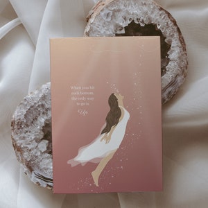 Mini impressão de arte de afirmação positiva | Ilustração de mulher A6 cartão postal | Arte feminista | Feminino divino | Decoração de bruxa, celestial, oceano, presente consciente