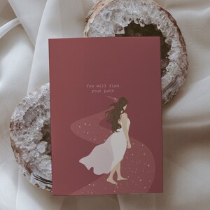 Tarjeta de afirmación positiva/Ilustración de mujer/Cita para encontrar tu camino/Arte inspirador/Femenino divino/Don espiritual, Arte celestial, Brujería