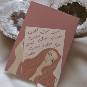 Mini impresión artística de amor propio/impresión de ilustración artística de mujer/tarjeta de afirmación positiva/arte feminista/espiritual, celestial, diosa, divinidad femenina
