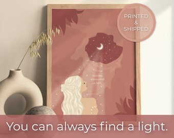 Positive Quote Pink Wall Art | Spiritual Affirmation Wall Art | Celestial Decor | Feminist Giclee Art Print | Goddess Moon Witchy Art