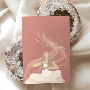 Decorazione per altare di meditazione/ Illustrazione di donna/ Cartolina femminista celeste A6/ Divino femminile/ Affermazione positiva/ Motivazione, arte stregonesca