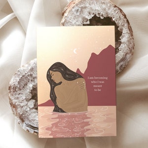 Art Femme Noire| Citation d'amour de soi affirmation positive | Carte postale illustrée A6 | Carte spirituelle céleste| Féminin divin| Loi de l'attraction